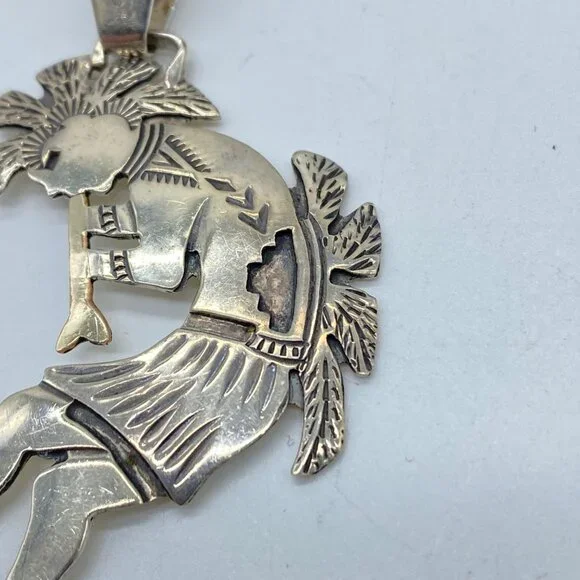 Vtg Sterling Silver Gold Signed Mike Smith Navajo Pendant Native American Indian - Picture 7 of 11